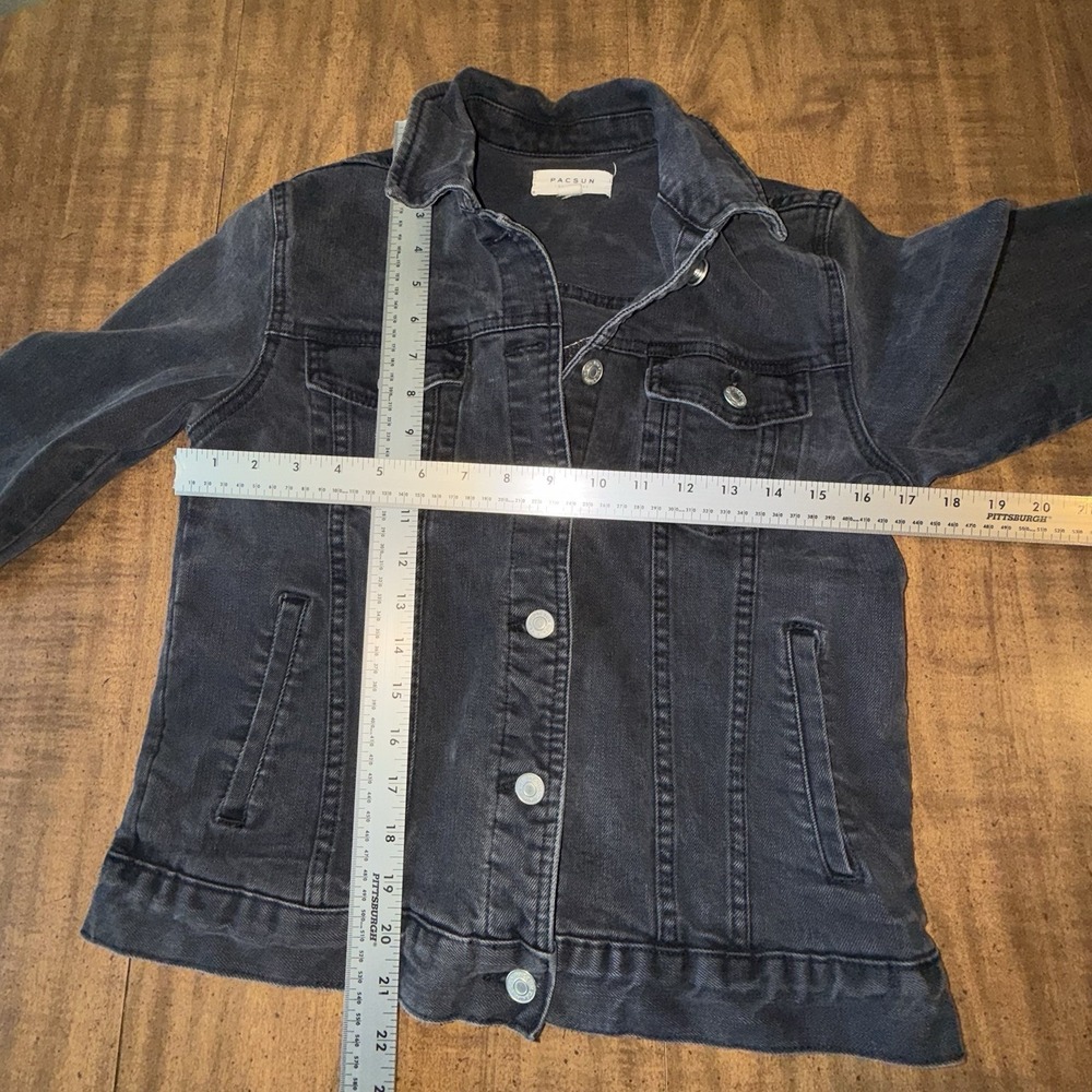 Pacsun Women's Black Denim Jacket Los Angeles Rainbow Embroidered Pockets Small - Picture 7 of 7